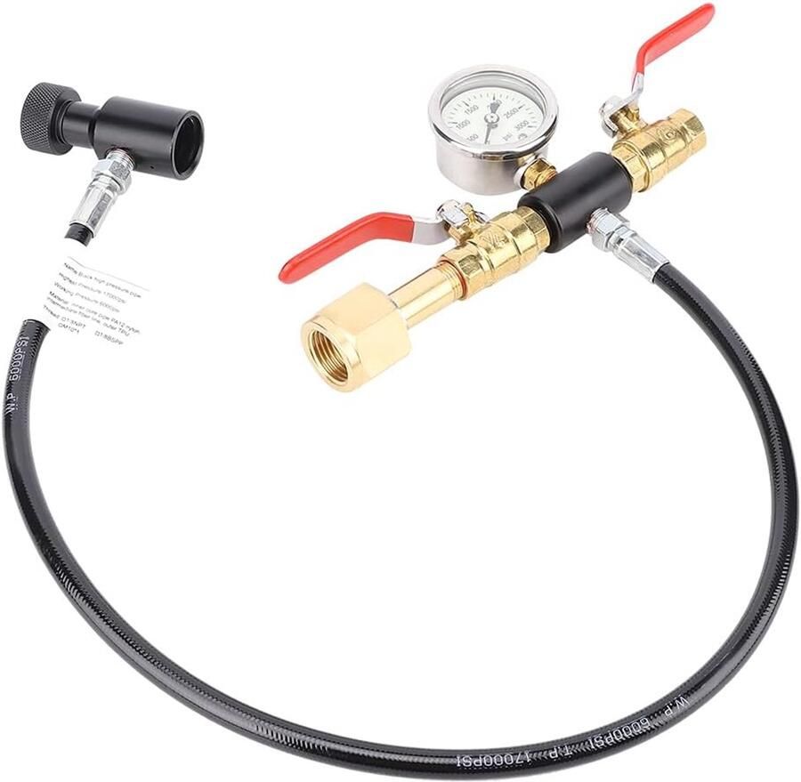 Thijox CO2 Cilinder Refill Adapter Slang Soda Maker Connector Kit voor Vullen Roestvrij Staal Met Meter (3000psi) 24 inch Zwart Geschikt