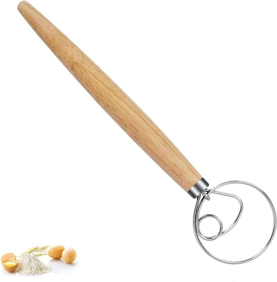 Thijox Deense Deeggarde Roestvrijstaal met Houten Handvat Handmixer voor Brooddeeg Gebak en Pizzadeeg Keukenaccessoire voor Bakliefhebbers