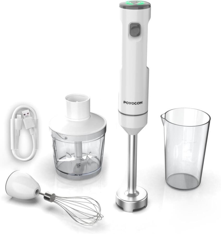 Thijox Draadloze Staafmixer met Variabele Snelheid Oplaadbaar met Type-C Kabel 500 ml Hakmolen 600 ml Vat Eiergarde Perfect voor Smoothies Mil