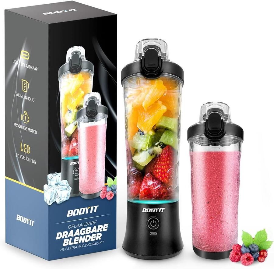 Thijox Draagbare Blender 700ml USB-C Oplaadbare Blender met 6 Mesjes Draadloze Smoothie Maker voor Thuis Camping Sport & Reizen Zwart