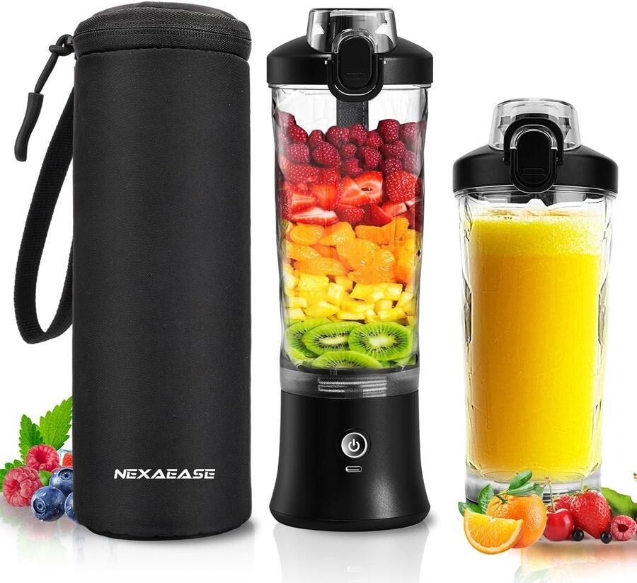 Thijox Draagbare Blender Smoothie Maker 600 ml Mini Blender To Go met 6 Messen Reisdeksel en Geïsoleerde Hoes USB Oplaadbare Proteïne Shaker Fl