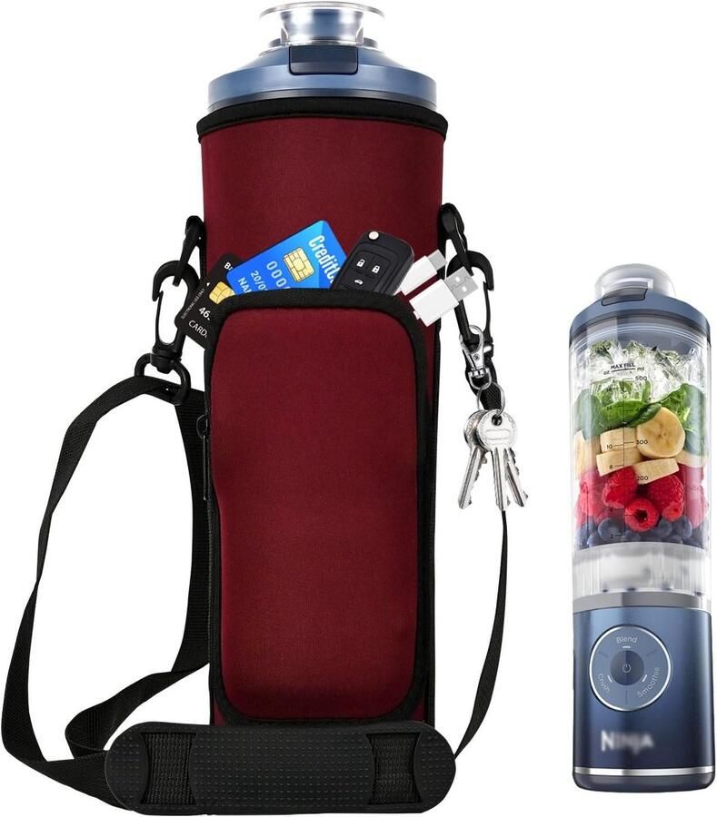 Thijox Draagbare Blendertas voor Ninja Blast Max Blender Geïsoleerde Tas met Dwarsriem Wijnrood Bescherming tegen Krassen en Stoten Ideaal v