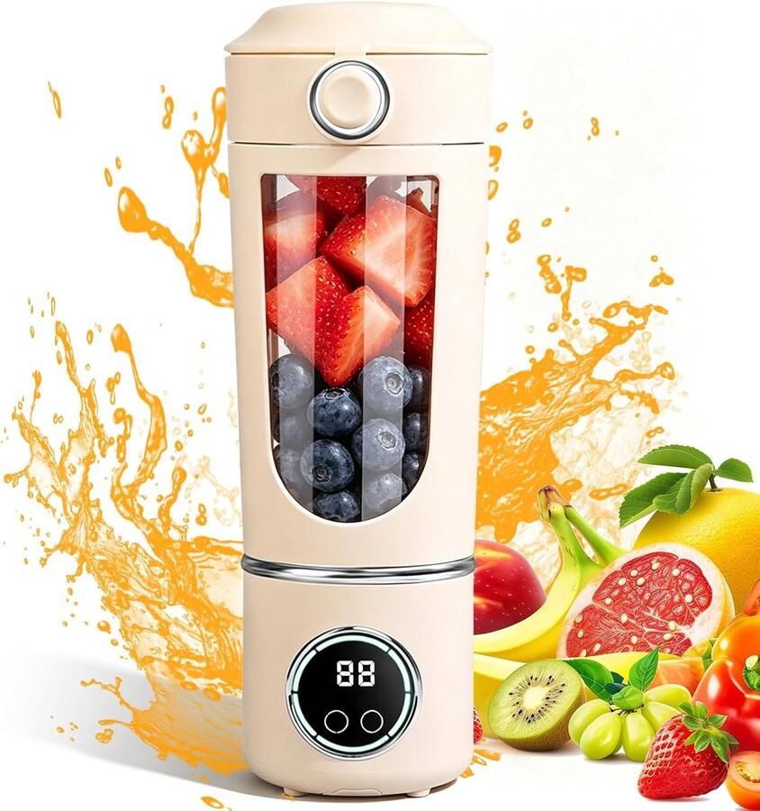 Thijox Draagbare Mixer 700 ml Mini-Blender met 12 RVS Messen en Digitaal Display USB-oplaadbaar Smoothie Maker To Go voor Milkshakes Fruit Groen