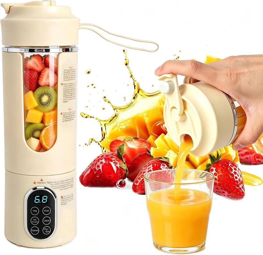 Thijox Draagbare Smoothie Maker To Go 700 ml Mini Mixer met 12 Roestvrijstalen Messen Type-C Accumixer 4 Standen BPA-vrije Fles voor Shakes Kan