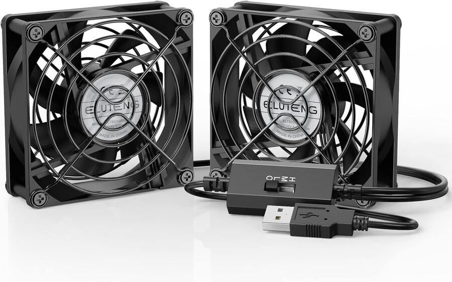 Thijox Dubbele PC-Ventilator USB 80 mm met 3 Snelheden Instelbare 8 cm Mini Computerventilator met Metalen Grill 5V Ventilator 2700RPM voor Gami