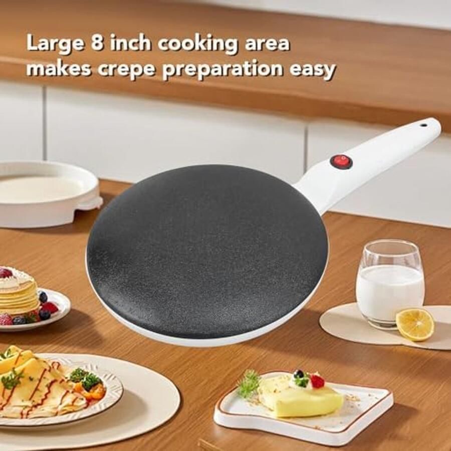 SnelShoppen Electric Crepe Maker 8 Inch Draadloze Crepes Maker met Antikleefplaat Automatische Temperatuurregeling Ideaal voor Pannenkoeken en O