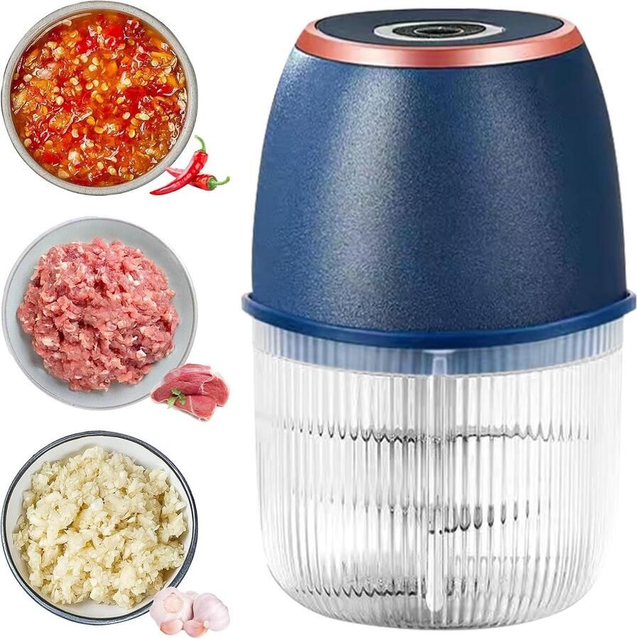 Thijox Elektrische Keukenhakmolen 350 ml Draagbare Mini Hakmolen met USB-aansluiting voor Uien Fruit Noten Vlees en Knoflook Donkerblauw voor