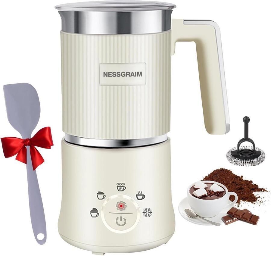 Thijox Elektrische Melkopschuimer 5-in-1 Vaatwasmachinebestendig Melkschuimer met Cacao-Functie voor Warme Chocolademelk Warm Koud Melkschuim