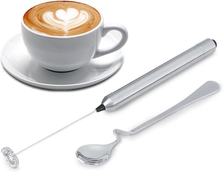Thijox Elektrische Melkopschuimer met Dubbele Garde Zilver Batterij Aangedreven Perfect voor Koffie Latte Cappuccino en Meer Ideaal voor K