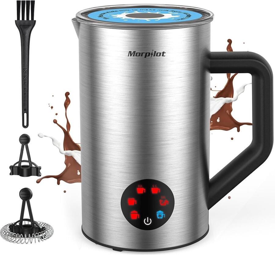 Thijox Elektrische Melkopschuimer Romige Melkopschuimer voor Koffie Cappuccino Latte RVS 400ml Zwart Ideaal voor Thuis Koffiebar of Feest