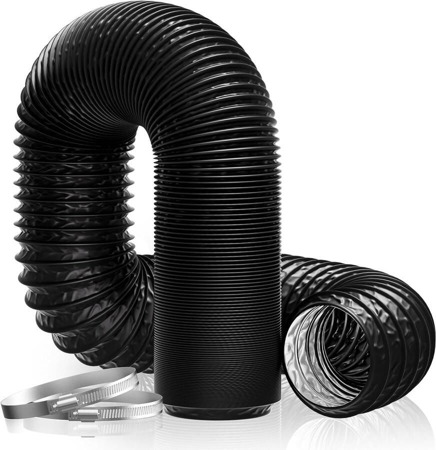 Thijox Flexibele Afvoerbuis Ø75 mm 2 5 m PVC-Aluminium Slang met 2 Slangklemmen voor Verwarming Ventilatie Afzuigkap Zwart