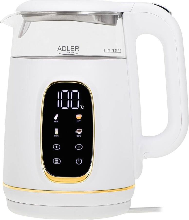 Thijox Glazen elektrische waterkoker 1 7L met temperatuurregeling LED-display touchbediening 5 temperatuurprogramma's warmhoudfunctie 2200W