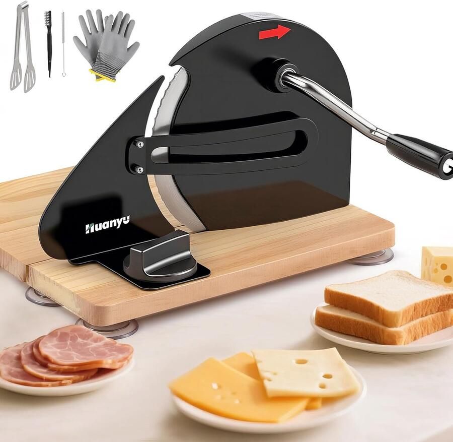 Thijox Handmatige Broodsnijmachine voor Zelfgemaakt Brood Verstelbare Zuurdesembroodsnijder 0-2 cm Dikte Opvouwbare Broodsnijder met Zuignappen
