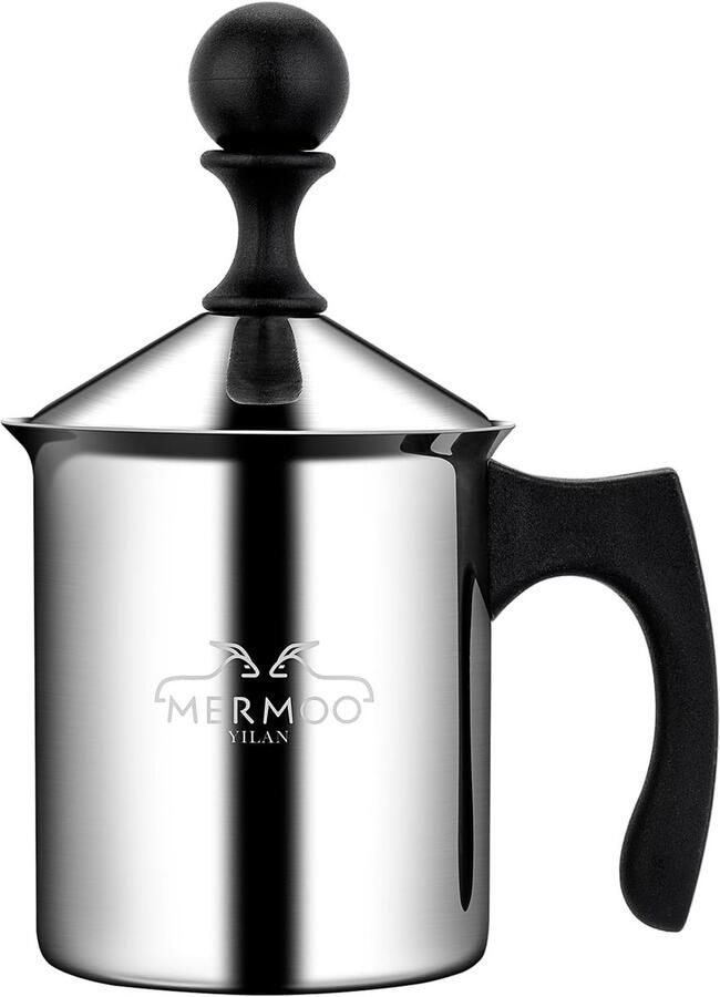 Thijox Handmatige melkopschuimer van roestvrij staal 400 ml Dubbele melkopschuimer zonder batterij voor cappuccino latte macchiato koffie warme