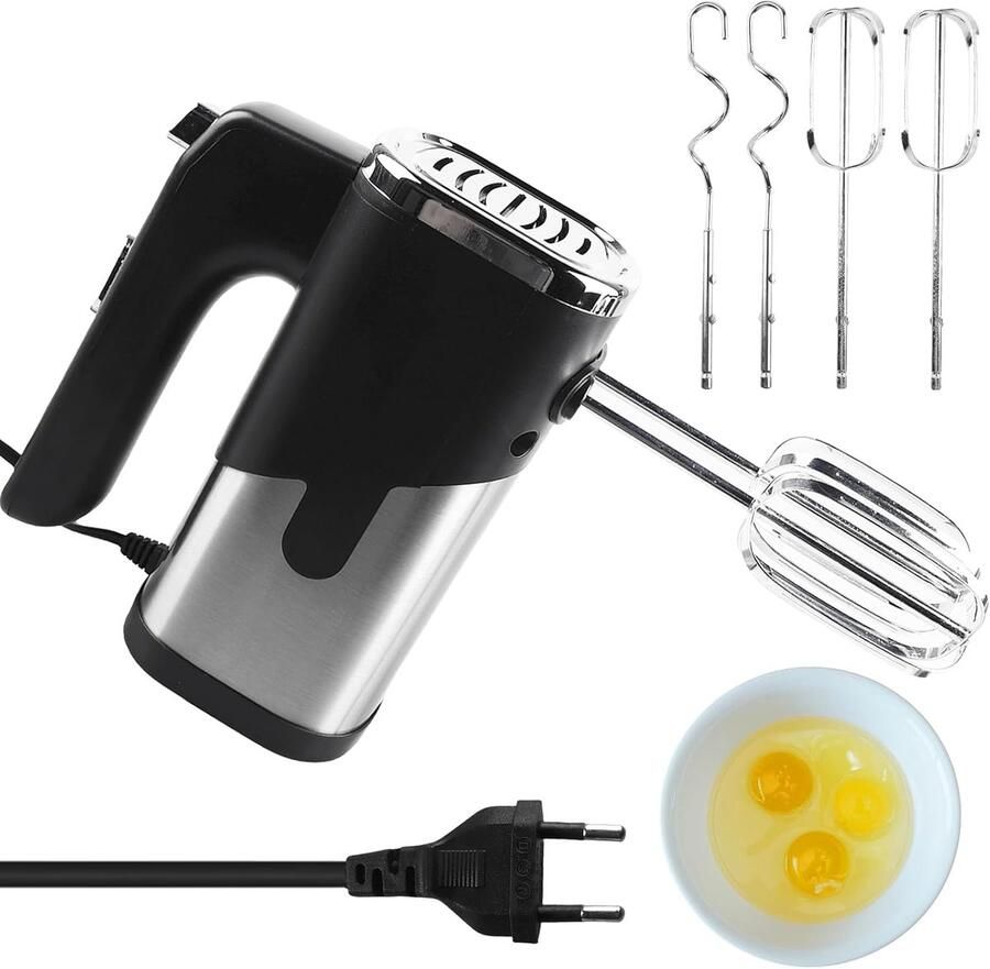 Thijox Handmixer 800W Elektrische Mixer met 7 Snelheden 4 Roestvrijstalen Accessoires Keuken Mixer in Zwart voor Perfecte Bakresultaten