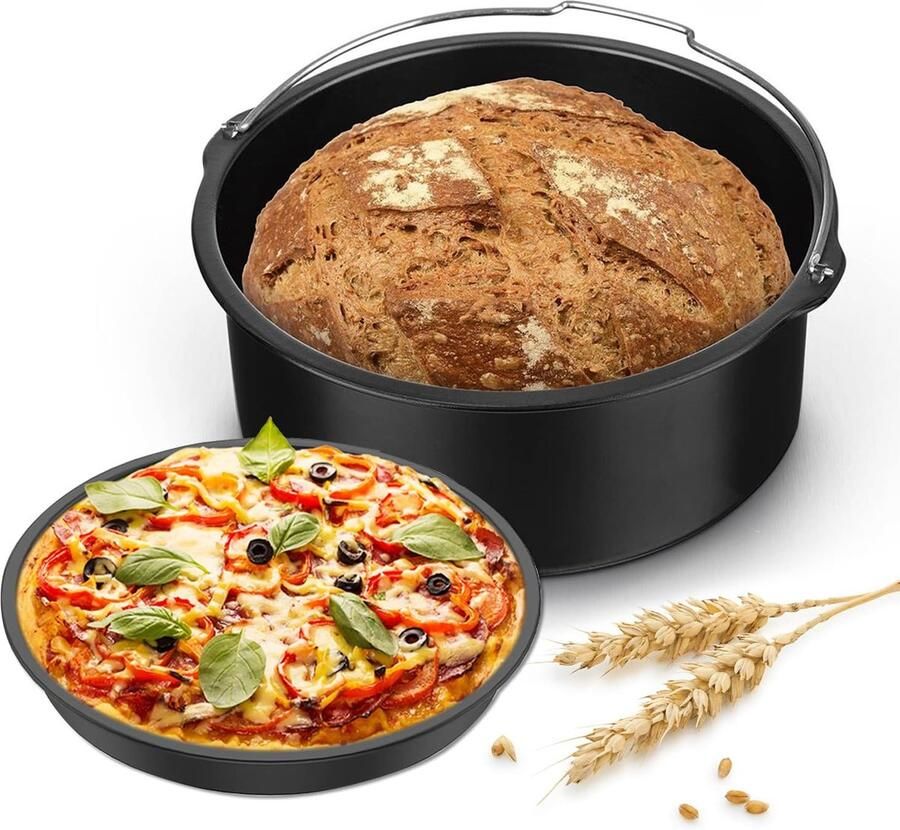 Thijox Heteluchtfriteuse Accessoires Set 7 Inch Rond Taartvat Pizzapan Ronde Taartvorm Anti-aanbaklaag Bakvorm voor Brood Cake Perfect voor