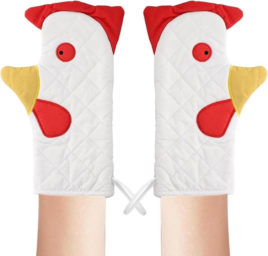 SnelShoppen Keukenhandschoenen Oven 1 Paar Dubbel Laags Warmtebestendig Handbescherming met Haan Vorm en Band voor Oven Magnetron en Grill One Siz