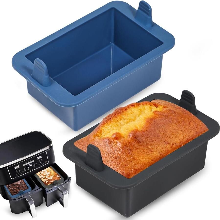 Thijox Kleine Siliconen Bakvorm voor Heteluchtfriteuse 2 Stuks Rechthoekig 14 x 9 x 6 cm Geschikt voor Brood Cake en Meer Ideaal voor Airfr