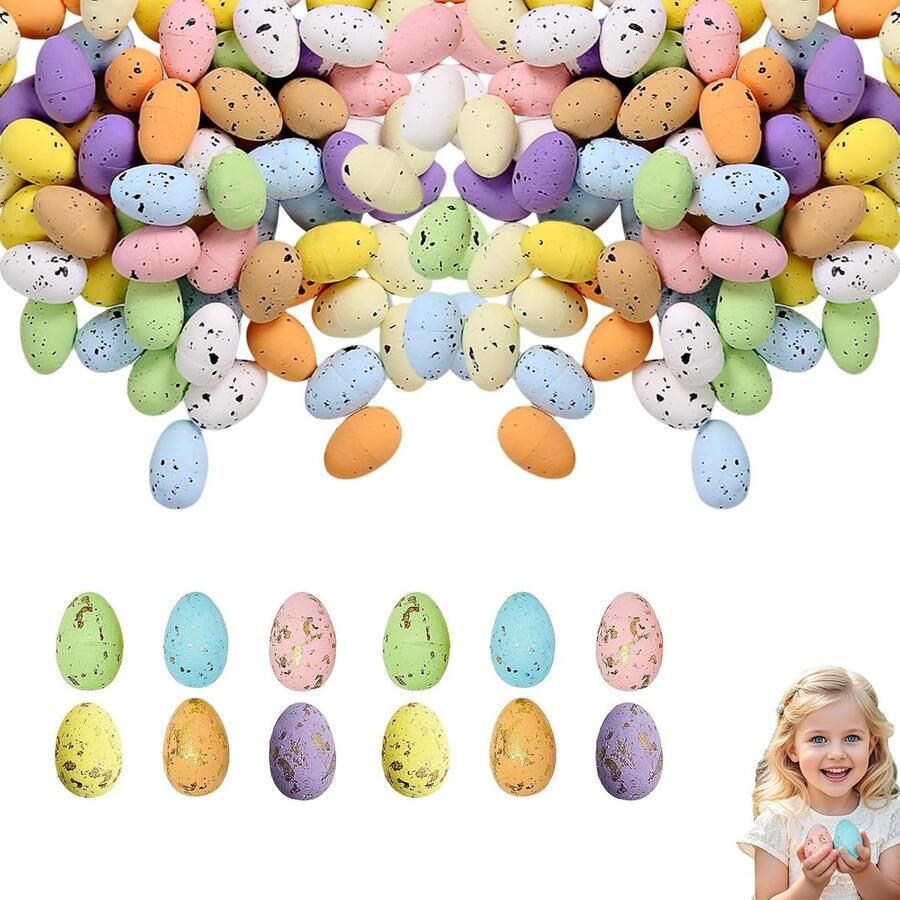 Thijox Kleurrijke Piepschuim Eieren Mini Foam Paaseieren 100 Stuks Lichtgewicht en Herbruikbaar voor Paasdecoratie Tafelversiering Raamdecor
