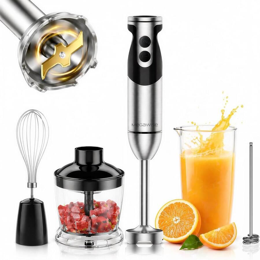 Thijox MegaWise Staafmixer 5-in-1 Zwart 800W met 12 Snelheden Turbo Modus Titaniumstalen Messen Handgreep met Garde Hakmolen en Maatbeker voor
