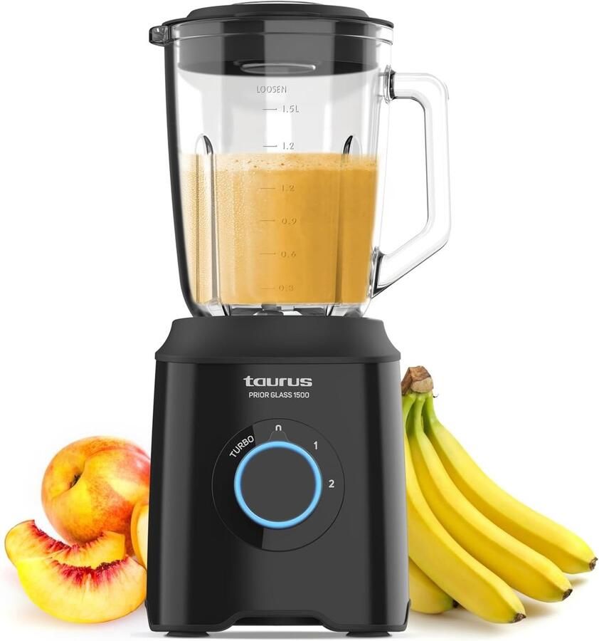 SnelShoppen Blender 1500W met Glazen Kan 1 5L 2 Snelheden + Turbo RVS Messen Stijlvol Zwart Design Antislip Veiligheid BPA-vrij Perfect