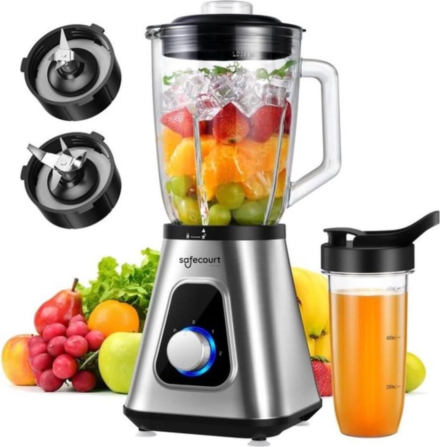 Thijox Krachtige Kitchen Blender 1200W 1 5L Glas & 600ml To-Go Beker Stil & Eenvoudig te Reinigen RVS Smoothie Maker voor Gezonde Dranken in K