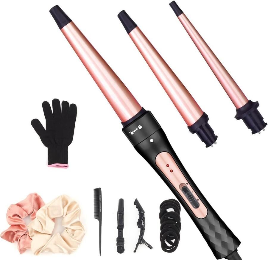 Thijox Krultangen Set 3 in 1 Keramische Krultang met Toermalijn voor Strakke en Losse Krullen Inclusief Accessoires en Handschoenen Snel Opwarmen