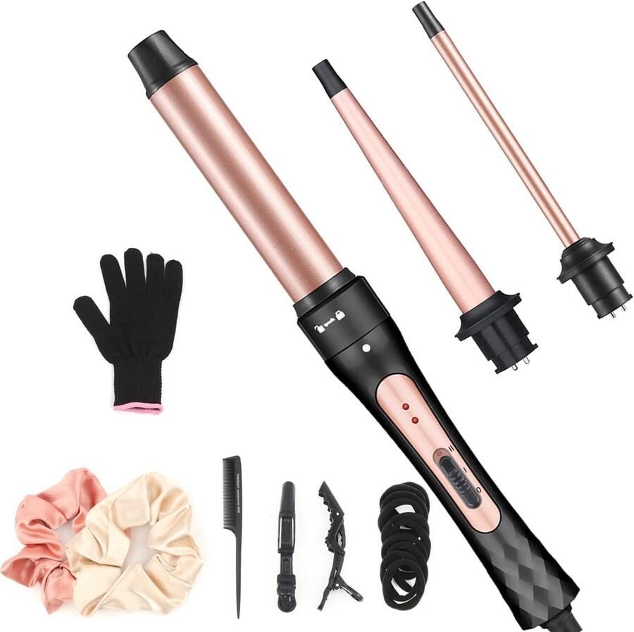 SnelShoppen Krultangen Set 3 in 1 met Accessoires en Handschoenen Grote en Kleine Krulset Keramische Coating Snel Opwarmen voor Feest en Dagel