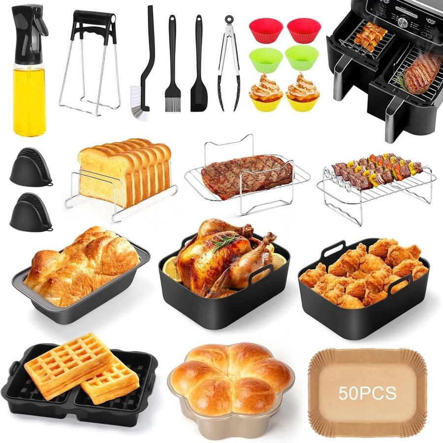 Thijox Luchtfriteuse Mand Accessoires voor Ninja Foodi AF400EU AF300EU AF500EU Dual Basket Dubbele Mand Houder Geschikt voor Airfryer Keuken A