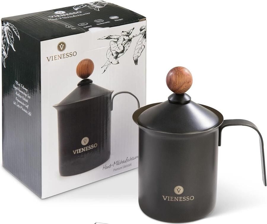 Thijox Melkopschuimer Handmatig van Roestvrij Staal Dubbele Zeef voor Romig Melkschuim 400 ml Perfect voor Latte Macchiato Warme Chocolade en