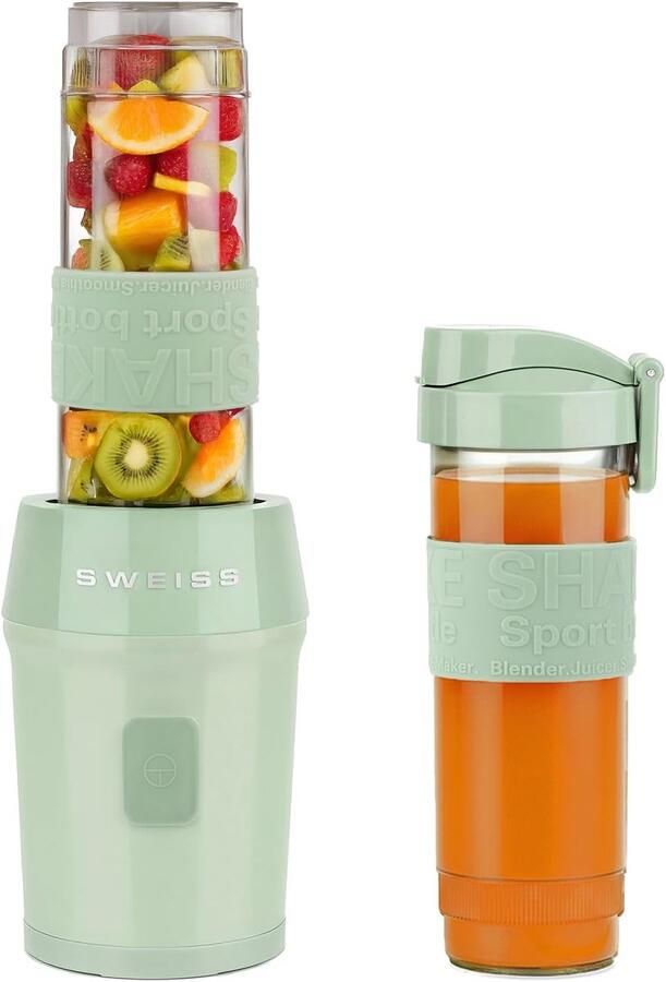Thijox Mini-blender Draagbare Mixer voor Smoothies MOOV7 2 Drinkflessen 570 ml met Reisdeksel 300 W Vaatwasmachinebestendig Groen