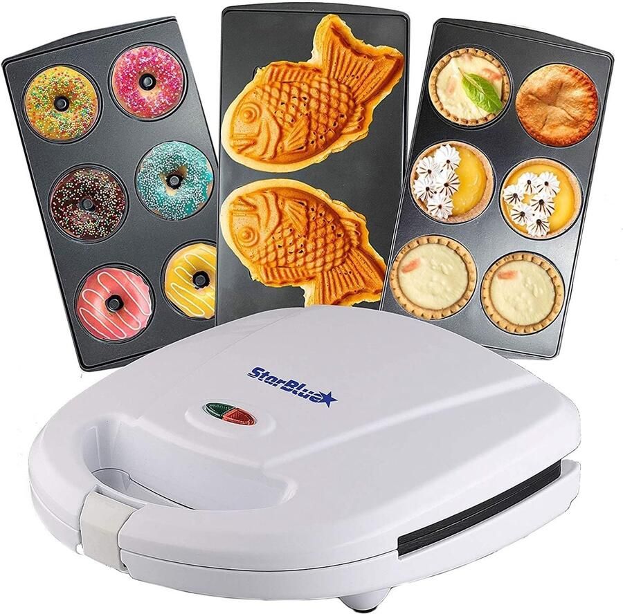 SnelShoppen Mini Donut Maker Mini Cake en Quiche Maker Taiyaki Maker 3 In 1 Dessert Maker met 3 Verwisselbare Platen Wit 220-240V 50 60Hz 700
