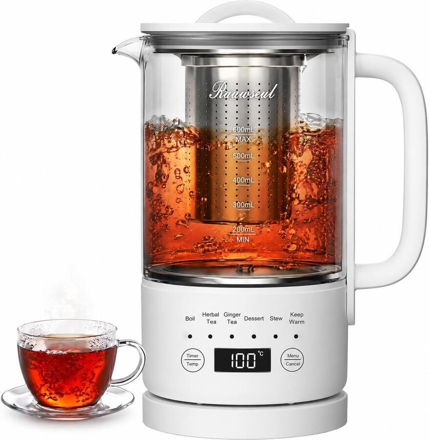 Thijox Multifunctionele Waterkoker 0 6 L met 6-in-1 Kookmodus 24-uurs Timer en Temperatuurregeling 40-75 °C BPA-vrij Roestvrij Staal 500 W voor K