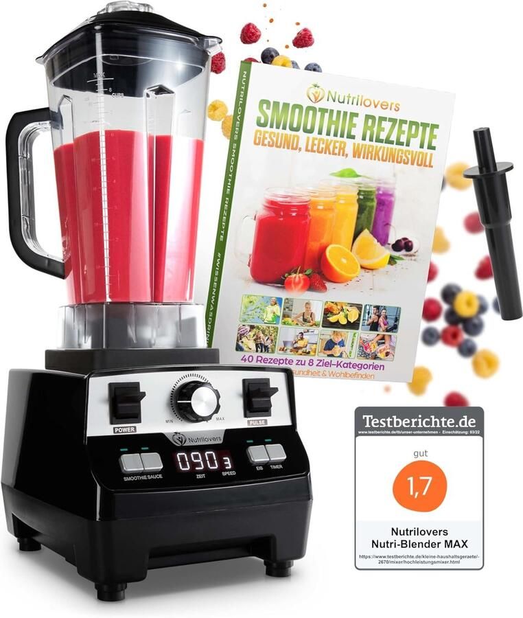 Thijox NUTRI-BLENDER MAX 2000W Blender met 2L Kan Professionele Smoothiemaker BPA-vrij Digitale Timer 9 Niveaus Roestvrij Staal Messen voor Smo