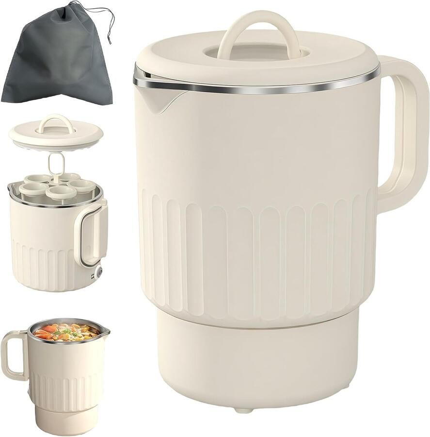 SnelShoppen Opvouwbare Waterkoker 1L Draagbare Campingwaterkoker met Opbergtas Elektrische Waterkoker van Roestvrij Staal Voor Outdoor Reizen