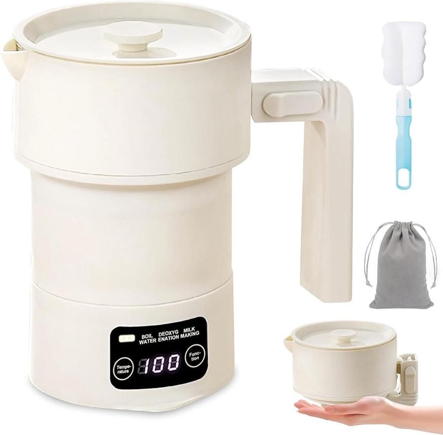 Opvouwbare reiswaterkoker 600ml – draagbare waterkoker – mini-elektrische waterkoker met 9 temperatuurniveaus – roestvrij staal en siliconen – stil en veilig – voor reizen en kantoor.L