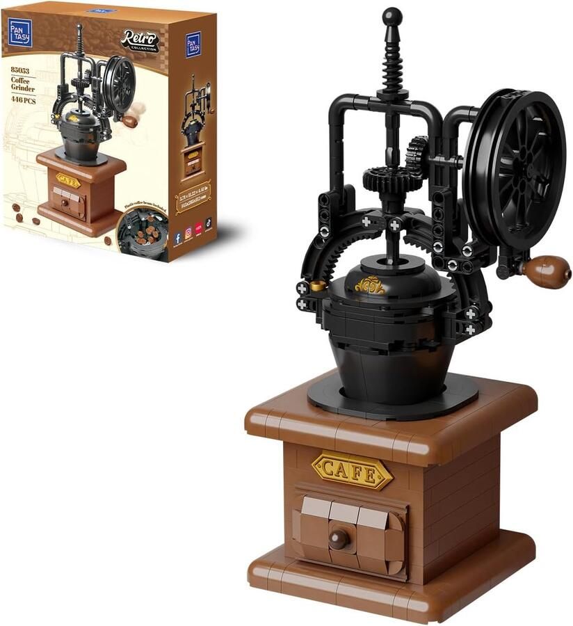 Thijox PANTASY Koffiemolen Bouwset Vintage Mechanisch Model met Handslinger Bewegende Tandwielen en Gesimuleerde Koffiebonen voor Retro Decoratie - Foto 1