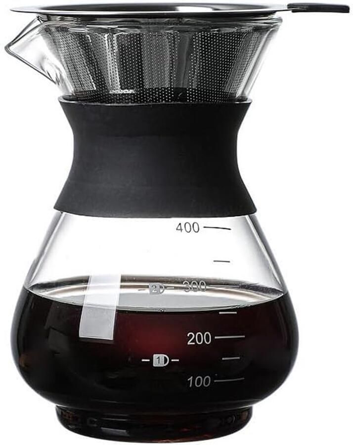 Thijox PIQIUQIU Pour Over Koffiezetapparaat 400ml Glazen Handdruppel Koffiezetapparaat met Roestvrijstalen Filter voor Keuken Koffie Lovers Koffie