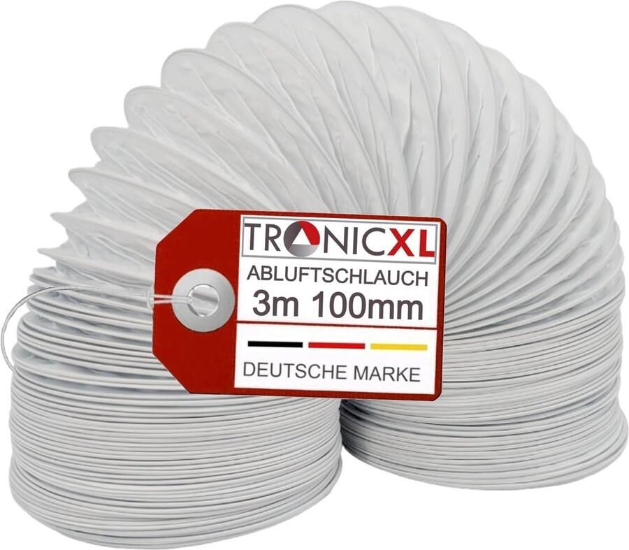 Tronicxl PVC afvoerslang 100mm 3m voor droger Slang voor 100er airconditioning wasdroger afzuigkap afvoerlucht. Trocknerzubehör Ø 100 102mm ventilatieslang