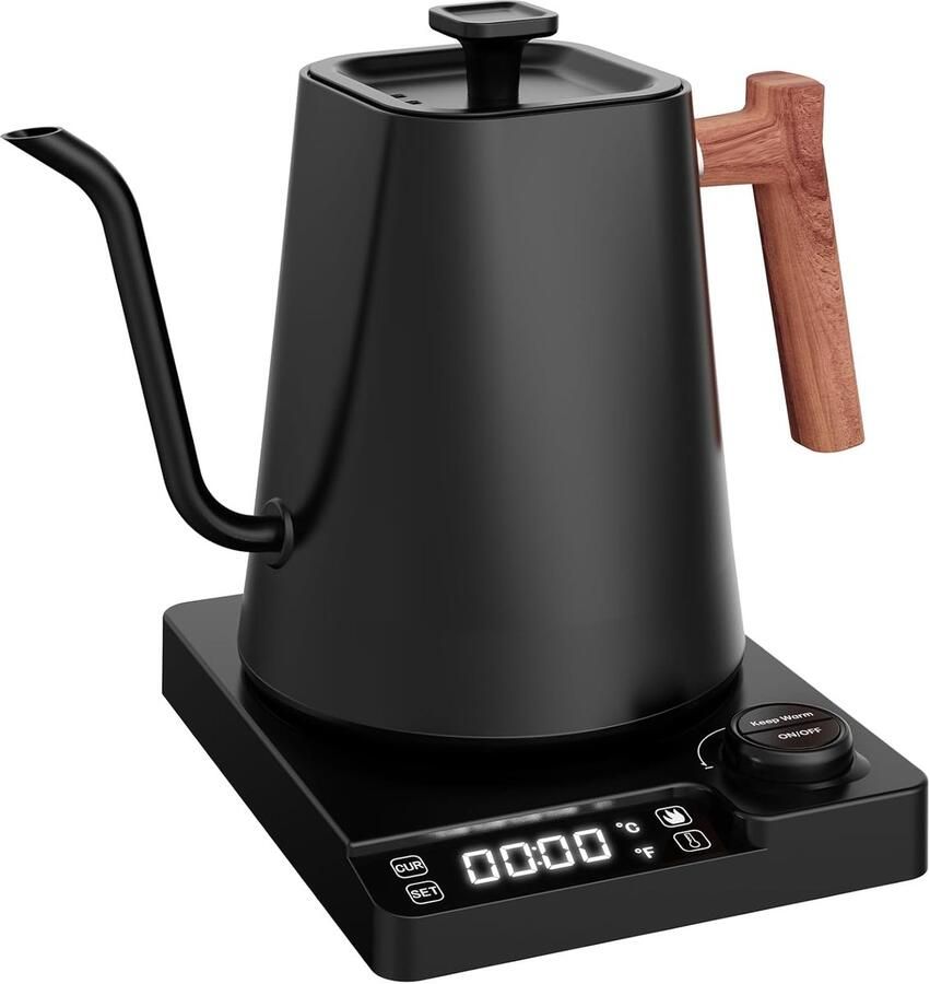 Thijox Roestvrijstalen Zwanenhals Waterkoker met Temperatuurinstelling 1L 1200W 24-uurs Warmtefunctie Zwart voor Keuken Thee Koffie Babyvoedi