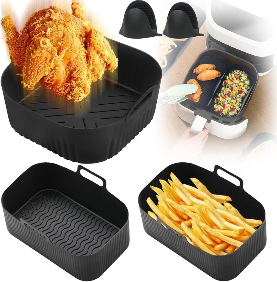Thijox Siliconen vorm Heteluchtfriteuse 5 stuks Herbruikbare Bakvormen voor Airfryer Siliconen Accessoires voor Koken 22x22 cm en 12x19 cm Ideaa