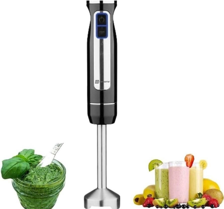 Thijox Staafmixer Roestvrij Staal 800W Minipimer Zwart met 8 Snelheden en LED-Licht Perfect voor Smoothies en Sauzen in de Keuken