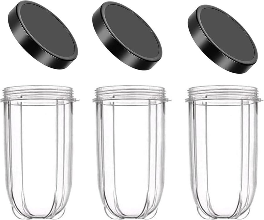 Thijox Vervangende beker voor Magic Bullet 250w 3 stuks 16 oz Kopjes met deksel Compatibel met Blender Juicer Keukenaccessoires voor Smoothi