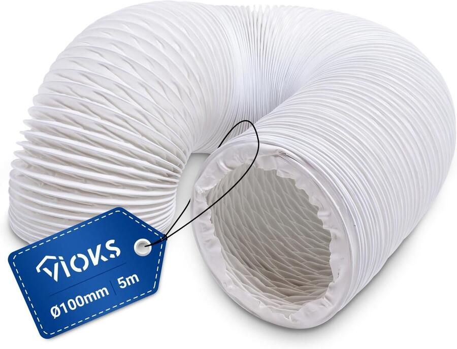 Thijox VIOKS Afvoerslang Airco 5 Meter Ventilatieslang 100mm Wit PVC Flexibele Afvoerbuis voor Droger Afzuigkap en Airco Ideaal voor Luchtkanal