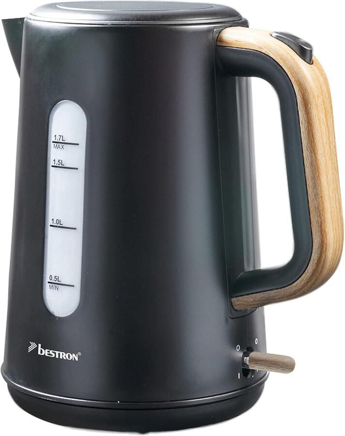 Thijox Waterkoker 1 7L met 360° Basis Automatische Kookstop & Droogloopbeveiliging 2200 Watt Zwart Hout Ideaal voor Keuken Thuis Koffie en The