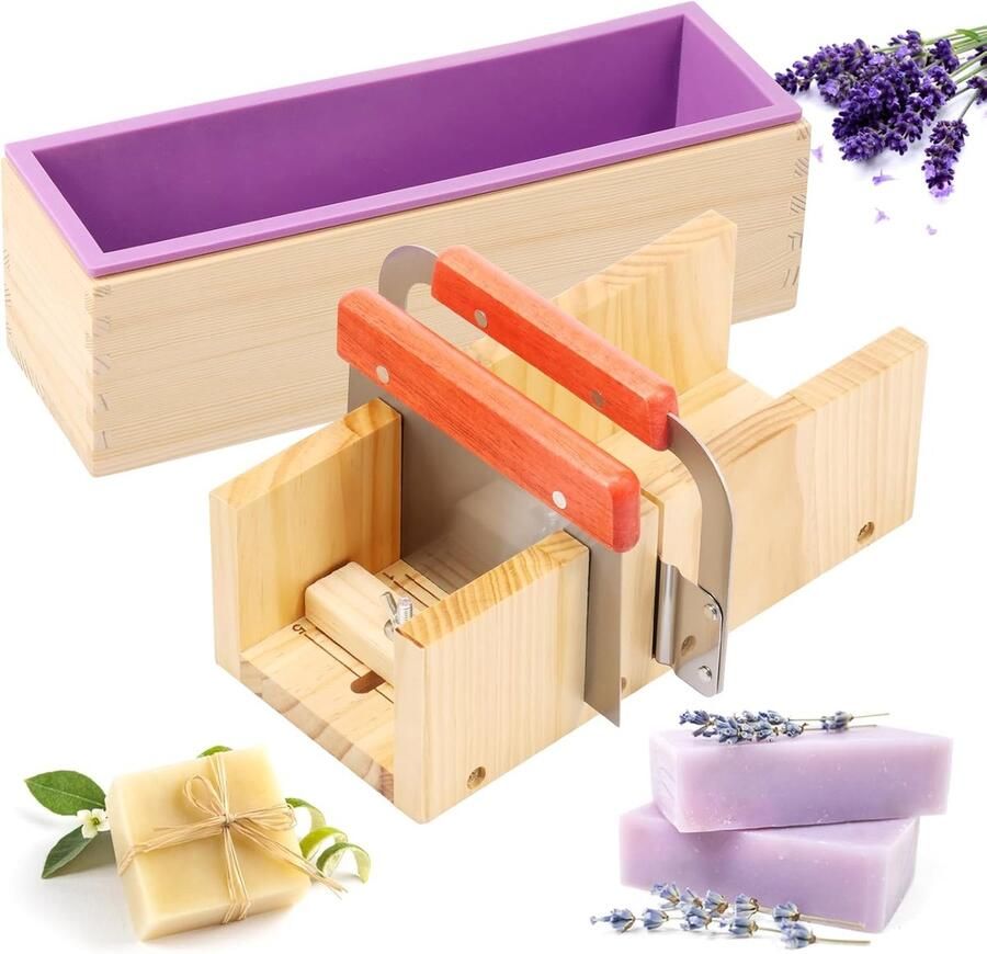 Thijox Zeepvorm Siliconen 1 4L met Golfmes en Rechte Mes Hittebestendige DIY Zeepmaking Kit Inclusief Houten Kist en Deksel Perfect voor Creat