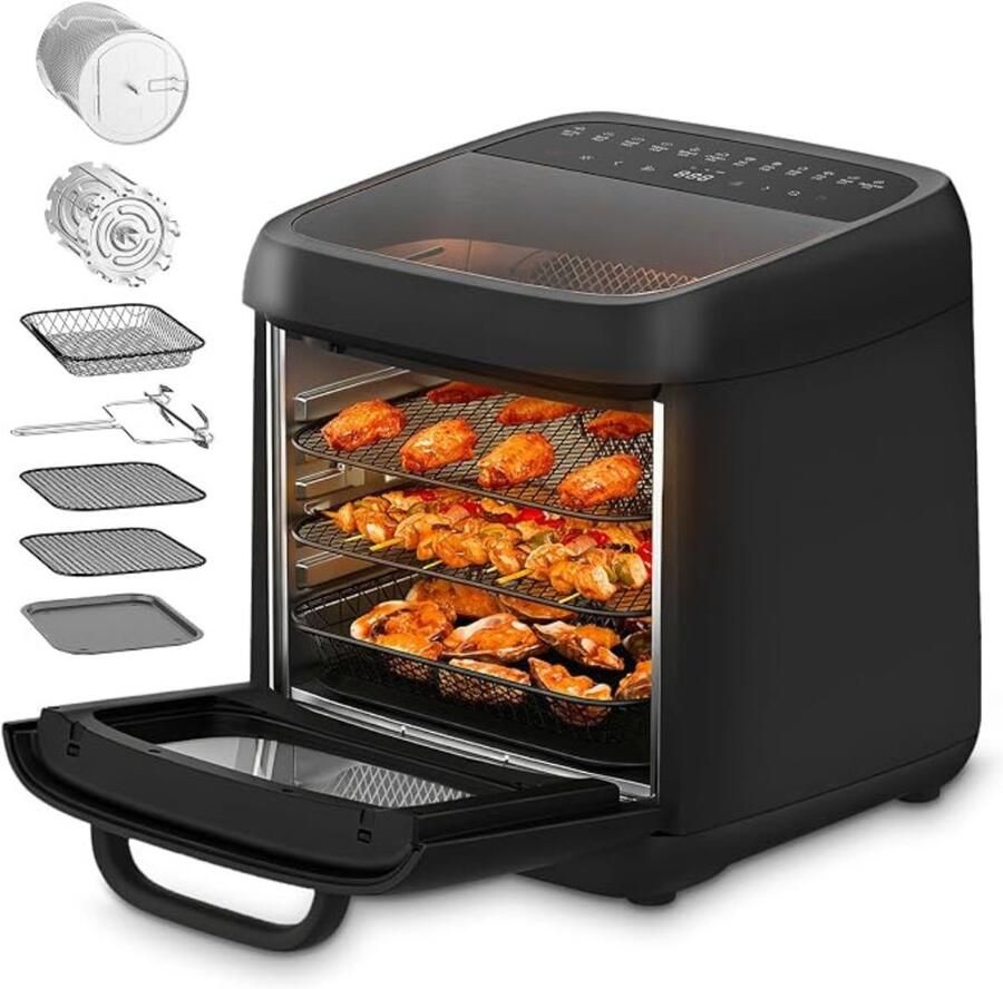 Thuys Airfryer XXL 12 Liter – Heteluchtfriteuse Oven – 12 Programma s – 3 Niveaus – 1800W – Kijkvenster & Binnenverlichting – Zwart
