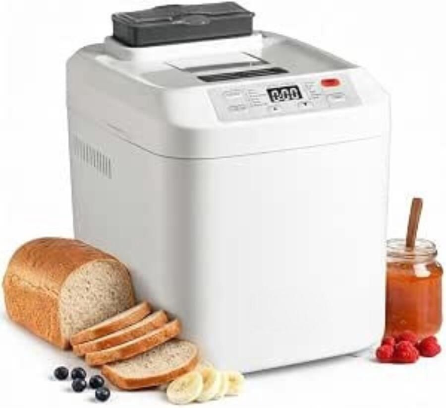 Thuys Broodbakmachine 550W – 12 Programma s – 600 & 900 g – 3 Bruiningsstanden – Glutenvrij – 13 Uur Uitgestelde Start – Automatische Notenverdeler – Wit