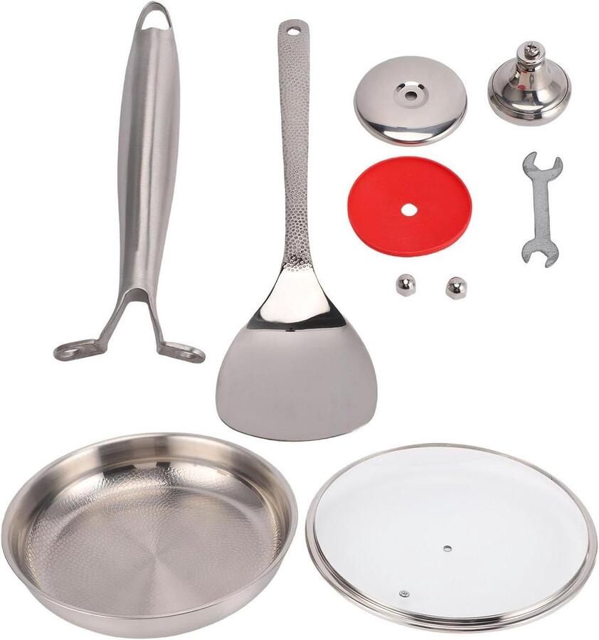 Ti Koekenpan Roestvrij Staal Anti-aanbakpan Inductie Gezond Koken Gehamerd Oppervlak 30 cm Zilver