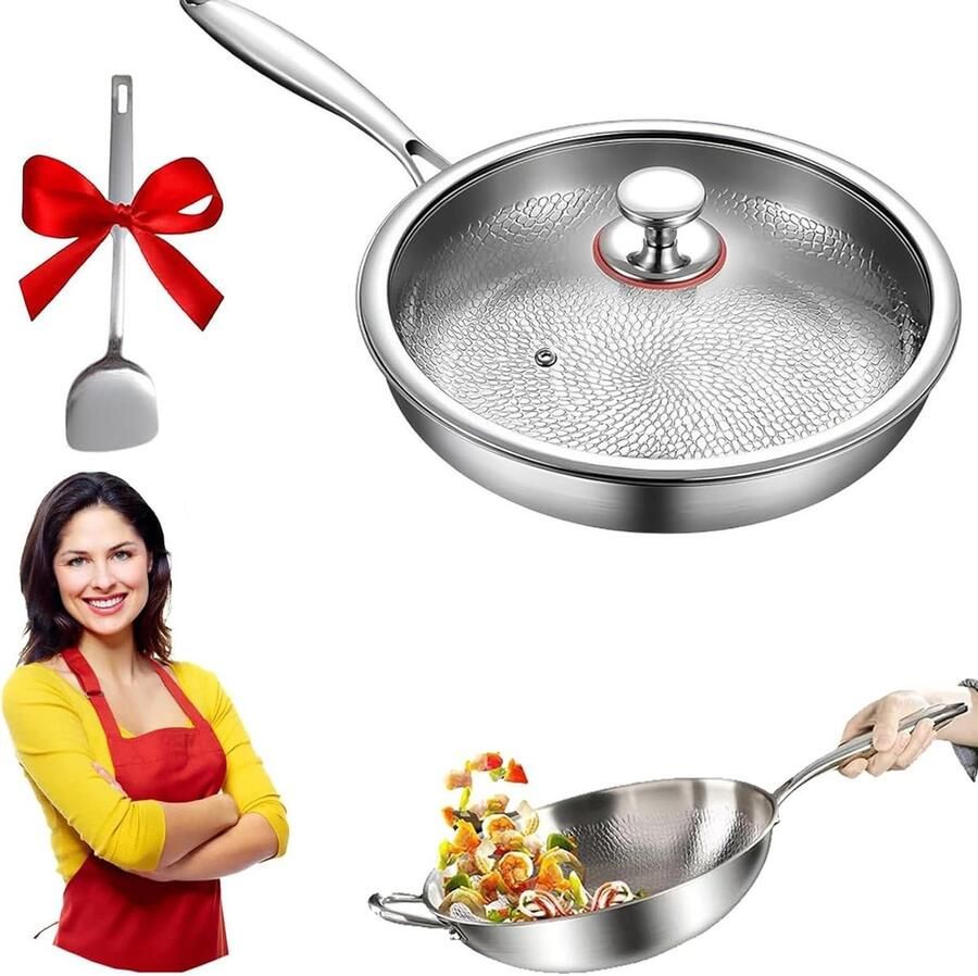 Titanium Braadpan Antiaanbak Koekenpan Gezond Koken Gehamerd Ontwerp 26 cm Zilverkleurig